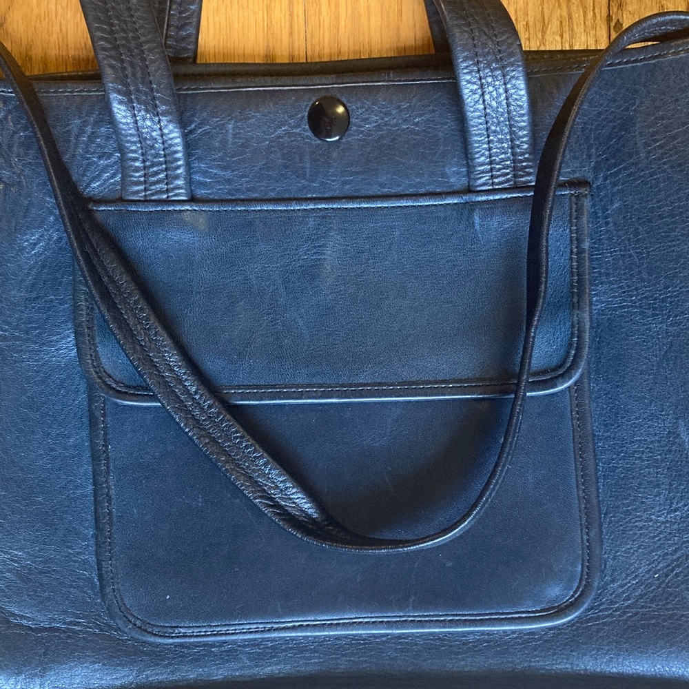 Vintage Navy Handmade Leather Large Tote Bag Handles & Shoulder Strap - Picture 3 of 15